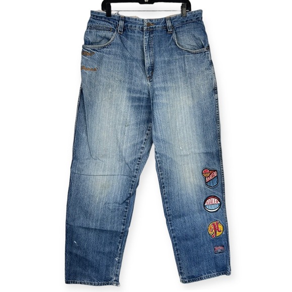 FUBU Other - VTG Y2K Platinum FUBU Harlem‎ Globetrotters 38x34 Loose Denim Jeans Distressed